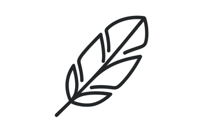 2. Øget komfort (fjer/dunfjer):
"Stort minimalistisk lineart ikon af en let fjer. Tegnet i ensartet 2px outline, moderne sporty stil, uden fyld og uden baggrund (transparent). Ikonet skal fylde det meste af billedfladen, så det bliver tydeligt og stort i sektionen."