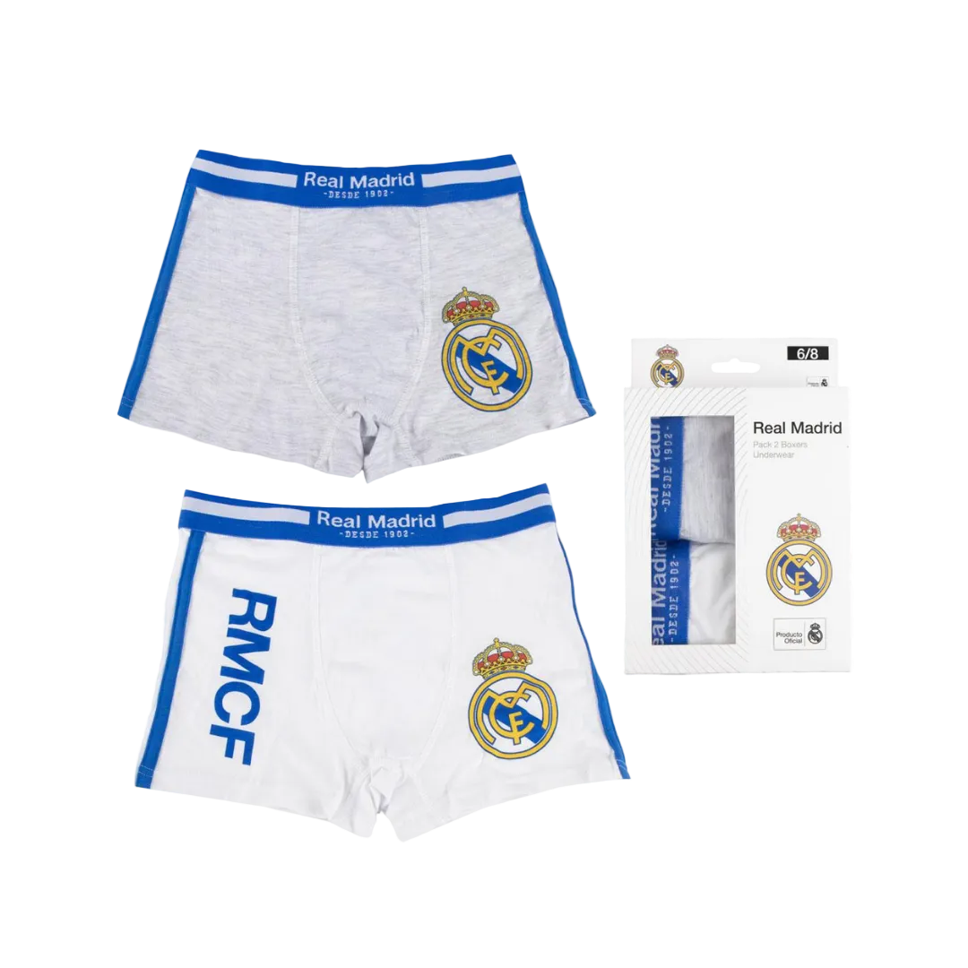 Real Madrid Boxershorts til Børn, grå/hvid – 2 stk.